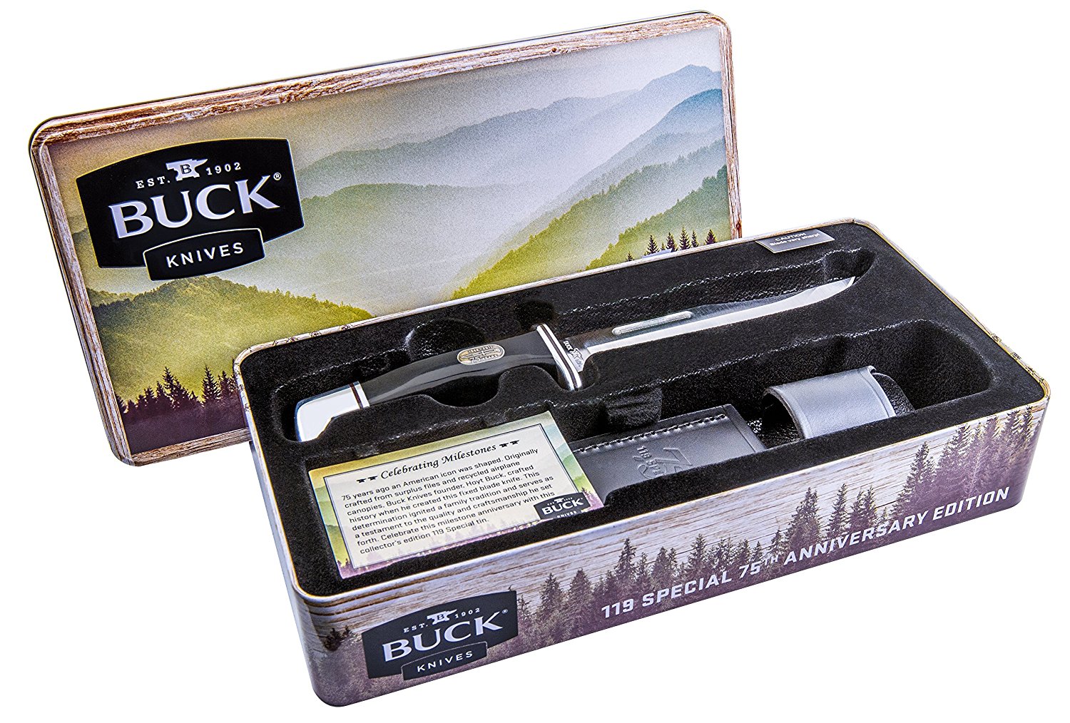 มีดBuck Knives 119 SPECIAL 75th Anniversary Fixed Blade Knife with Collectors Tin (กล่องเหล็ก)