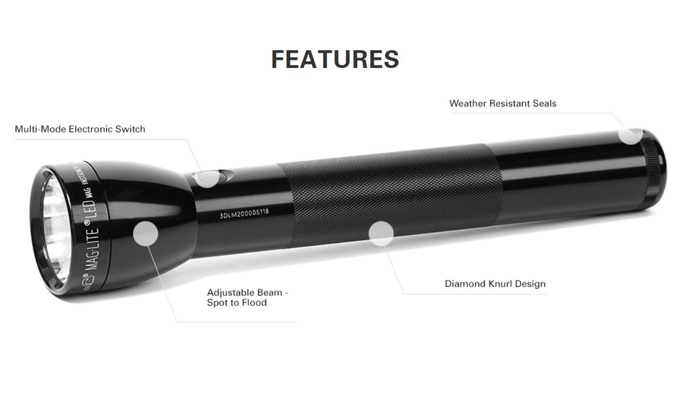 Maglite ไฟฉาย Maglite ML300L LED 3-Cell D Flashlight, Black
