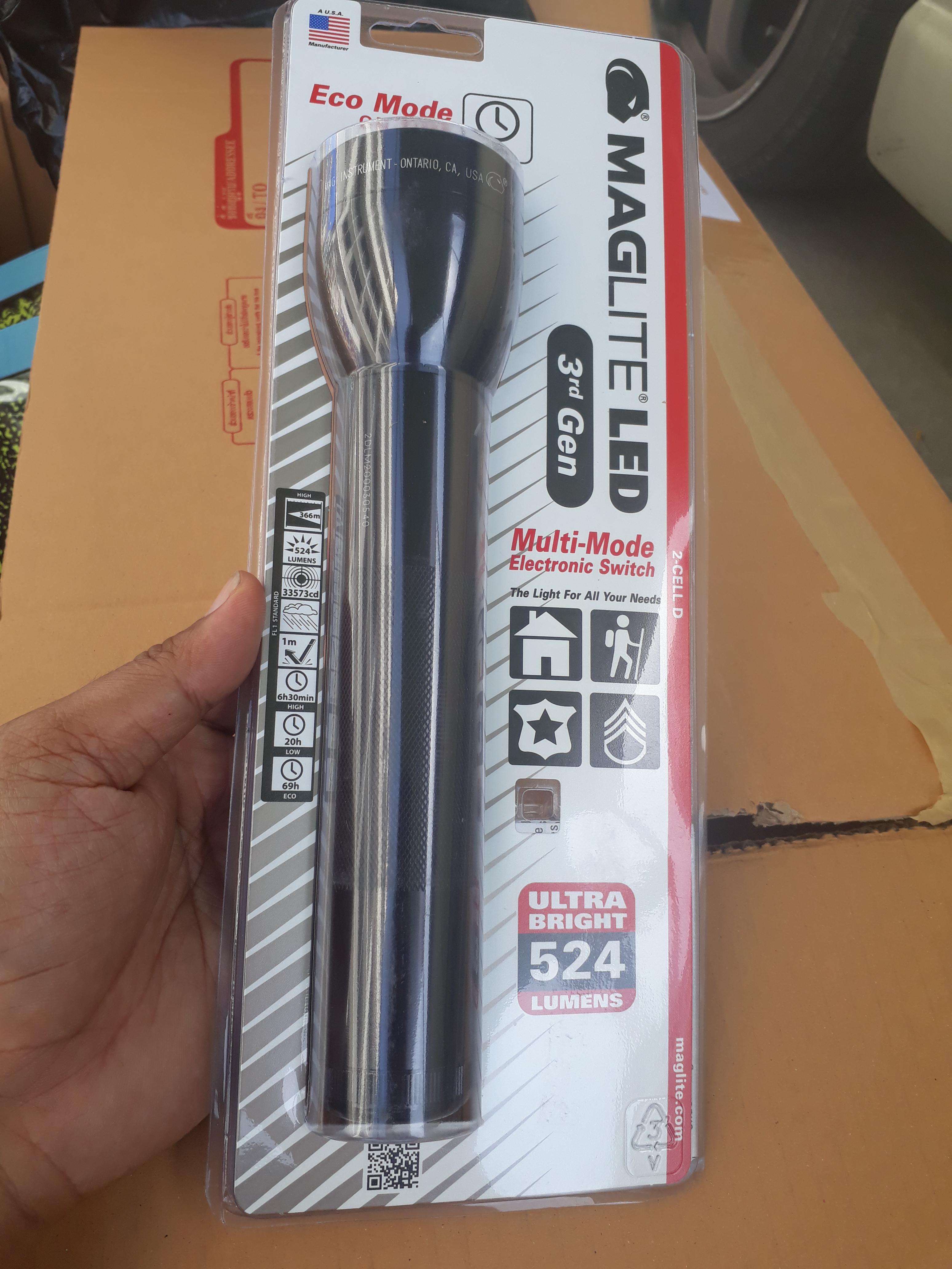 ไฟฉาย Maglite ML300L LED 2-Cell D Flashlight, Black USA