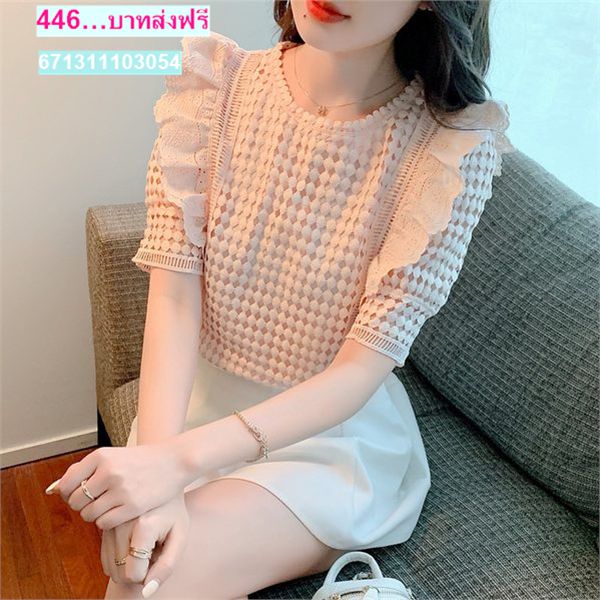 เสื้อคอปกปักฉลุลายลูกไม้ แขนตุ๊กตา