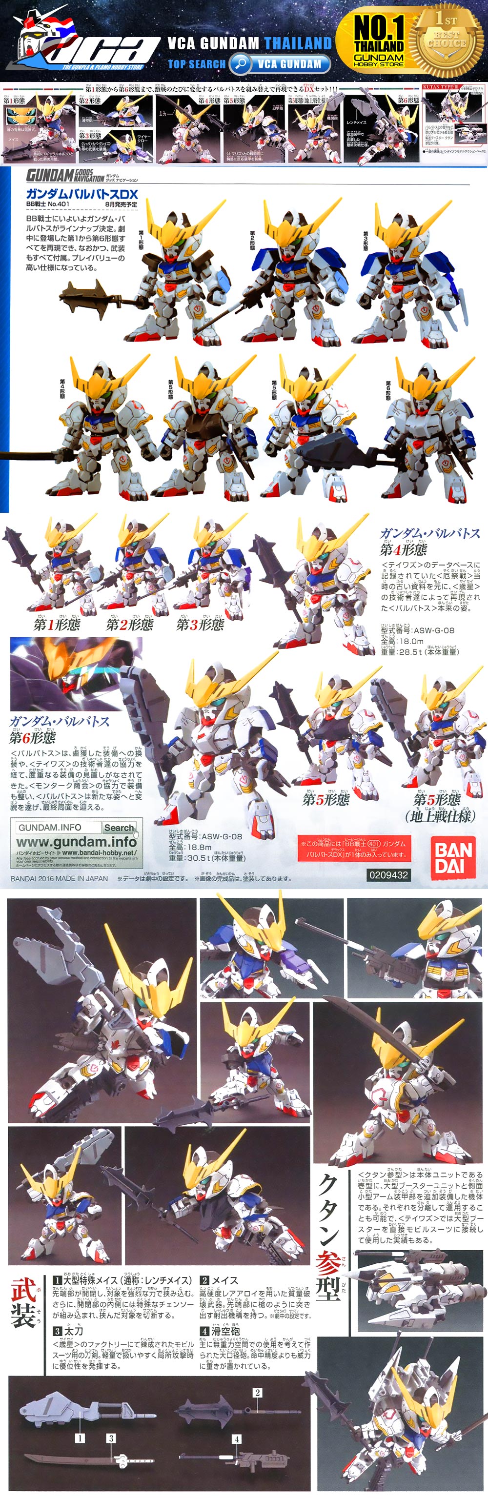 BANDAI GUNPLA SD BB401 401 ASW-G-08 GUNDAM BARBATOS DX โมเดล กันดั้ม กันพลา VCA GUNDAM