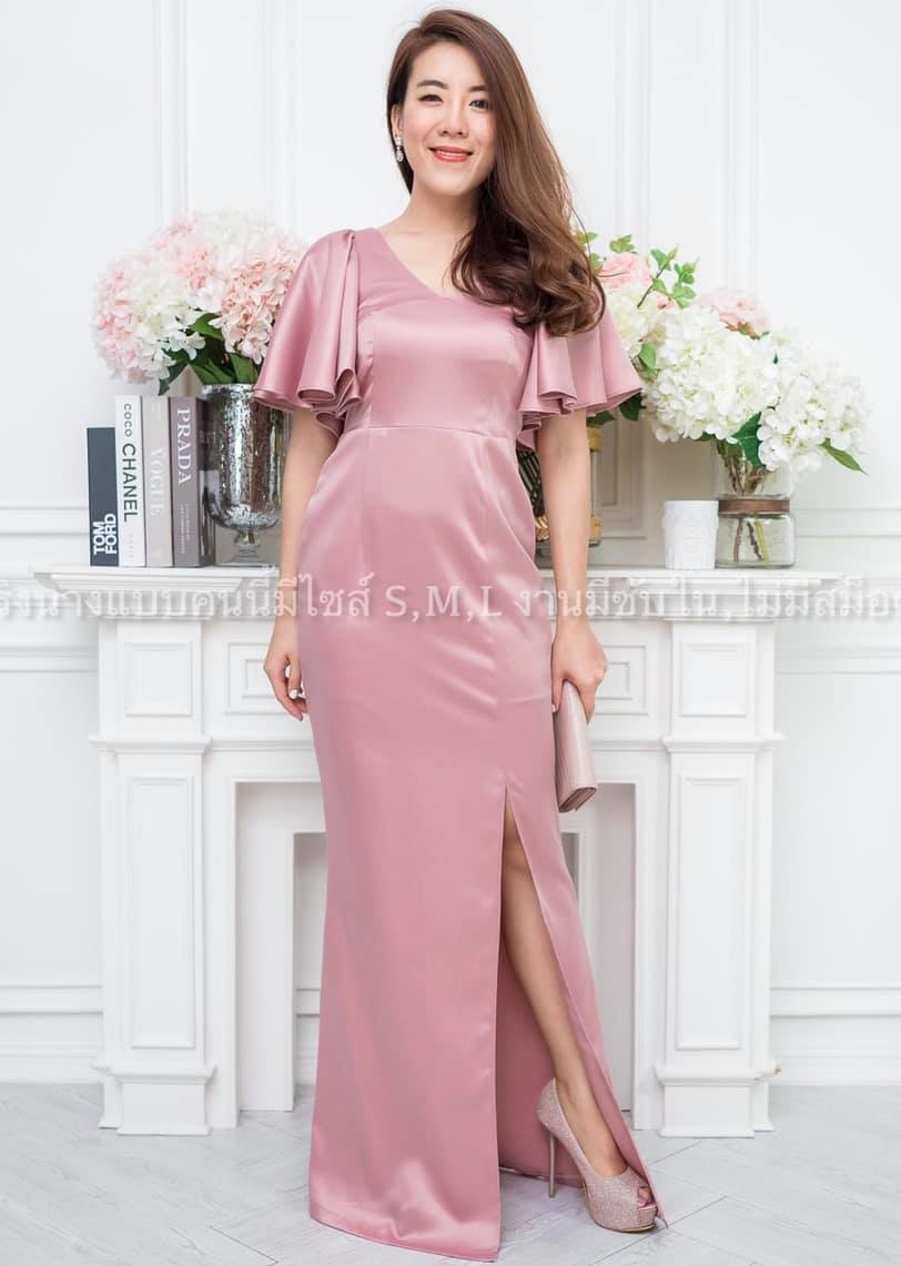 ชุดราตรี/ชุดออกงาน/ชุดไปงานแต่งงานสีชมพู เรียบหรู สวยๆ ดูดี