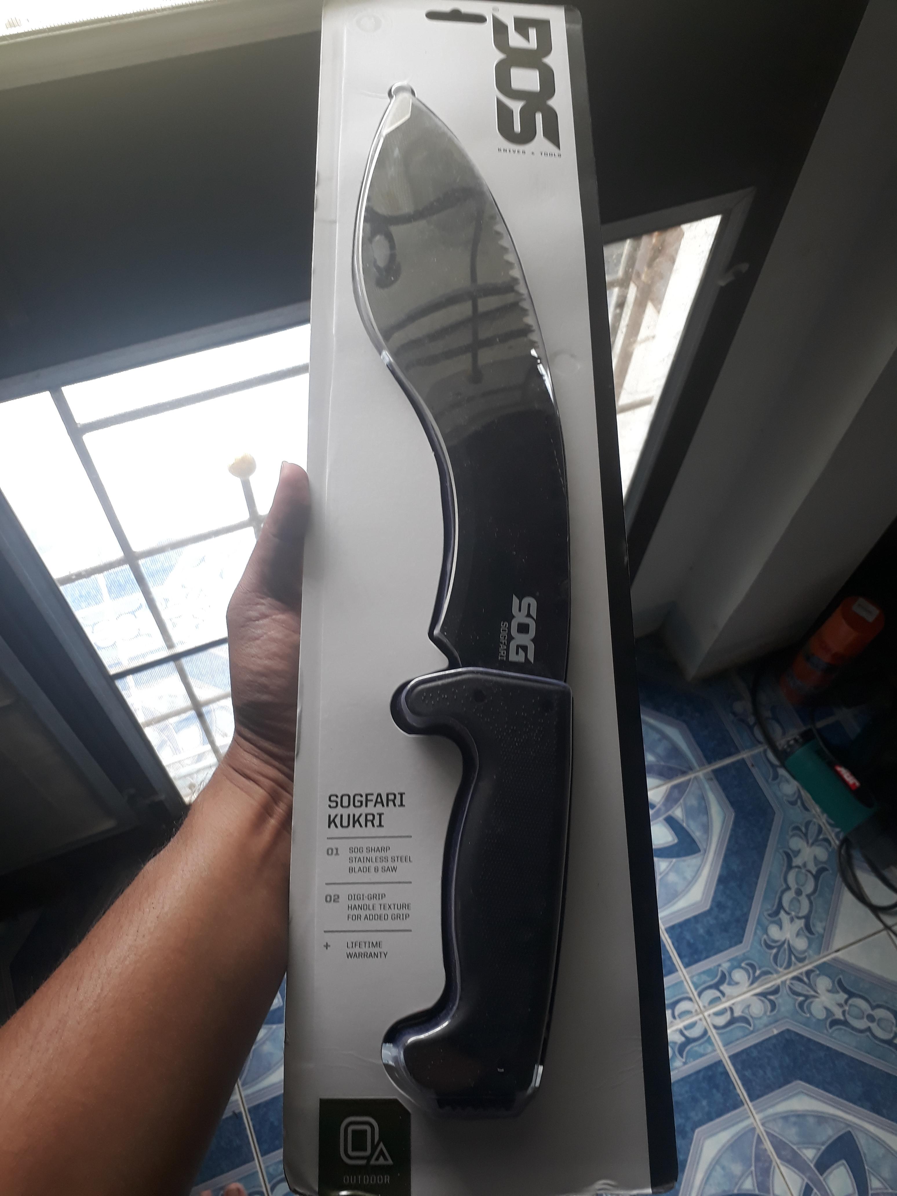 SOG SOGfari Kukri Machete MC11-N - Hardcased Black 12" Blade w/ Saw Back, Rubber Handle, Nylon Sheath