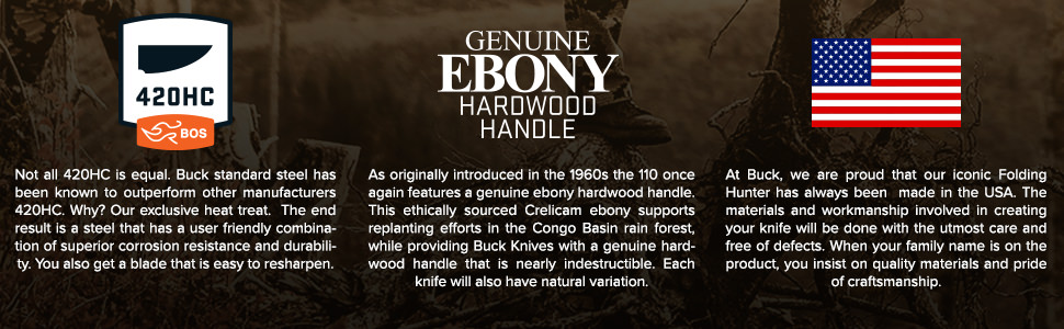 มีดพับBuck 110 แท้ Leather Sheath 110BRS New (EBONY HARDWOOD)