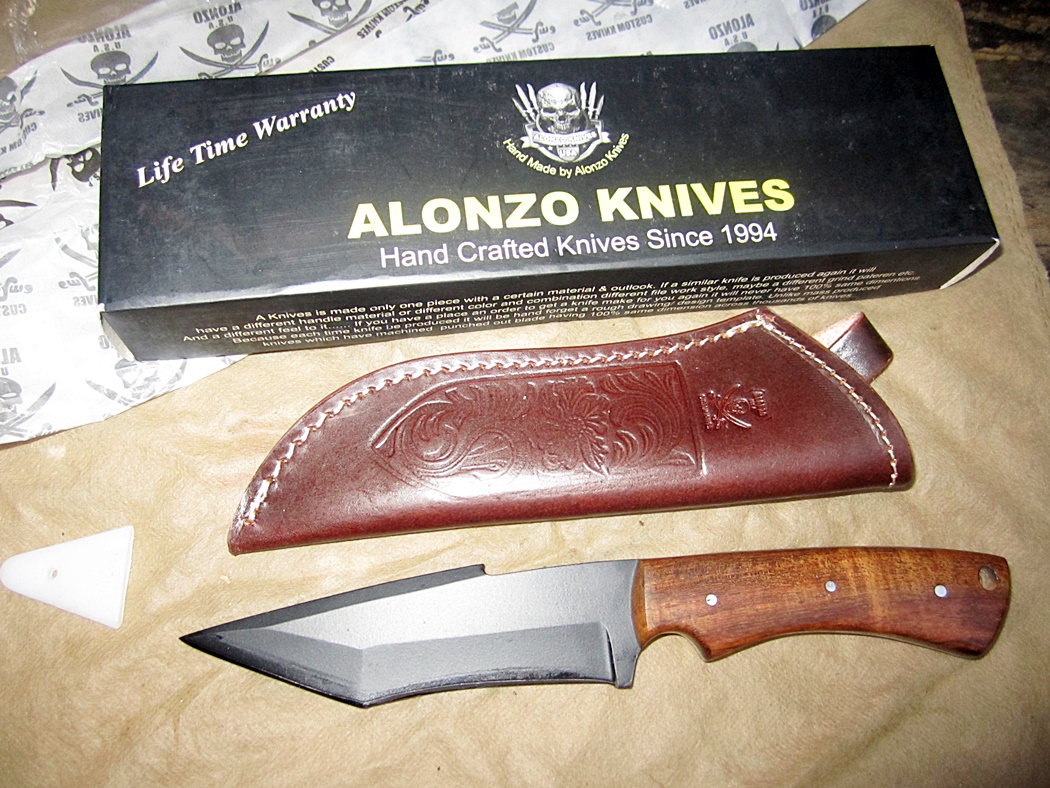 มีดHAND MADE BY ALONZO KNIVES USA CUSTOM TACTICAL TANTO 1095 KNIFE ROSE WOOD