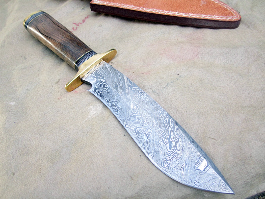 Ash damascus steel custom handmade bowie knife 12"