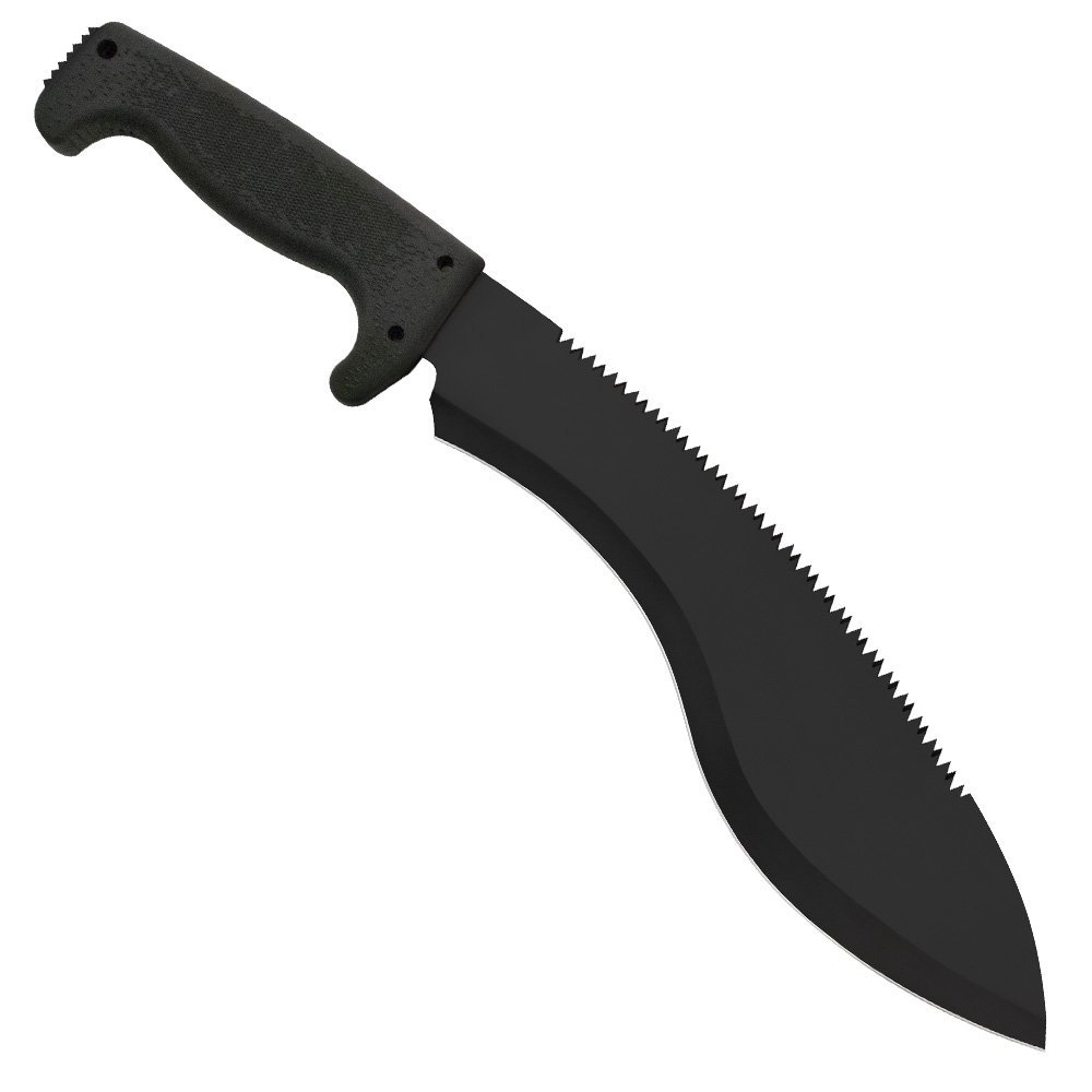 SOG SOGfari Kukri Machete MC11-N - Hardcased Black 12" Blade w/ Saw Back, Rubber Handle, Nylon Sheath