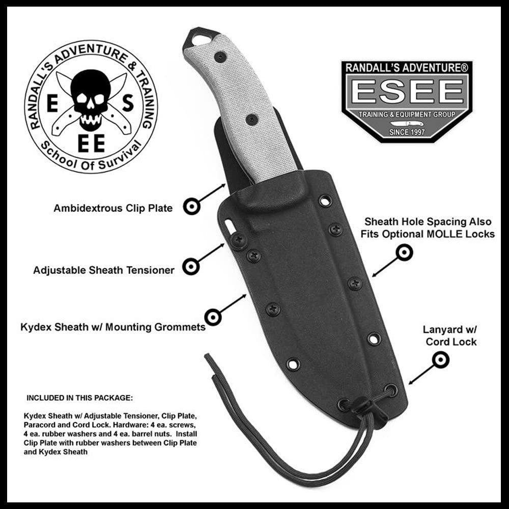 มีด ESEE-5S (GLASS BREAKER) BLACK PARTIALLY SERRATED FIXED BLADE W/ GREEN CANVAS MICARTA HANDLE, BLACK KYDEX SHEATH CODE: ESEE-5S