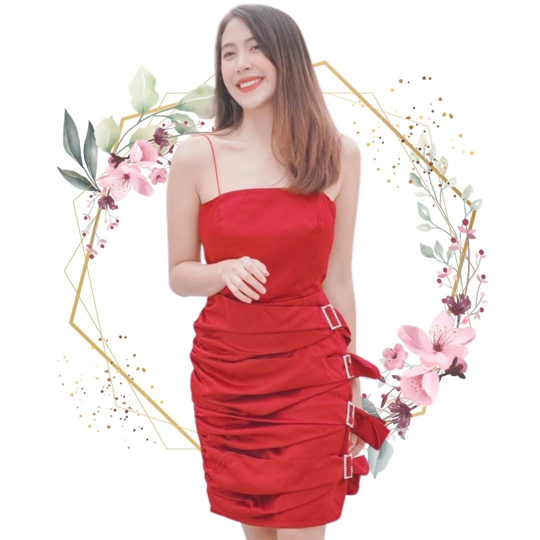 พร้อมส่ง !! ชุดออกงานสั้นสีแดง สายเดี่ยว เข้ารูป สวยเซ็กซี่ ดูเรียบหรูดูแพงมากๆ ใส่เป็นชุดออกงาน ชุดปาร์ตี้ ชุดเที่ยวกลางคืน