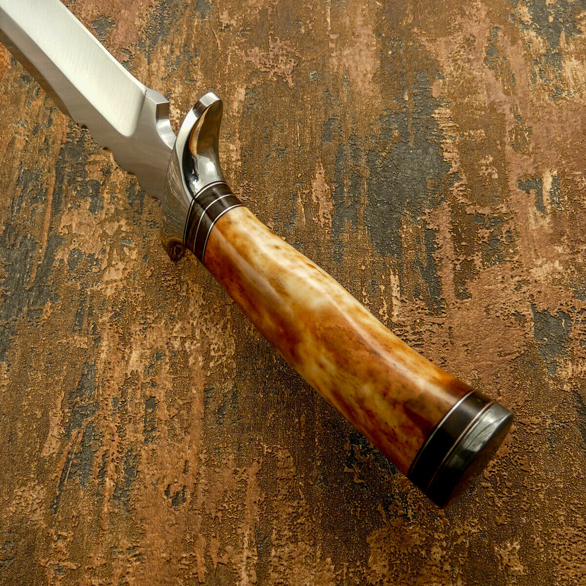 IMPACT CUTLERY RARE CUSTOM D2 BOWIE KNIFE CAMEL BONE HANDLE