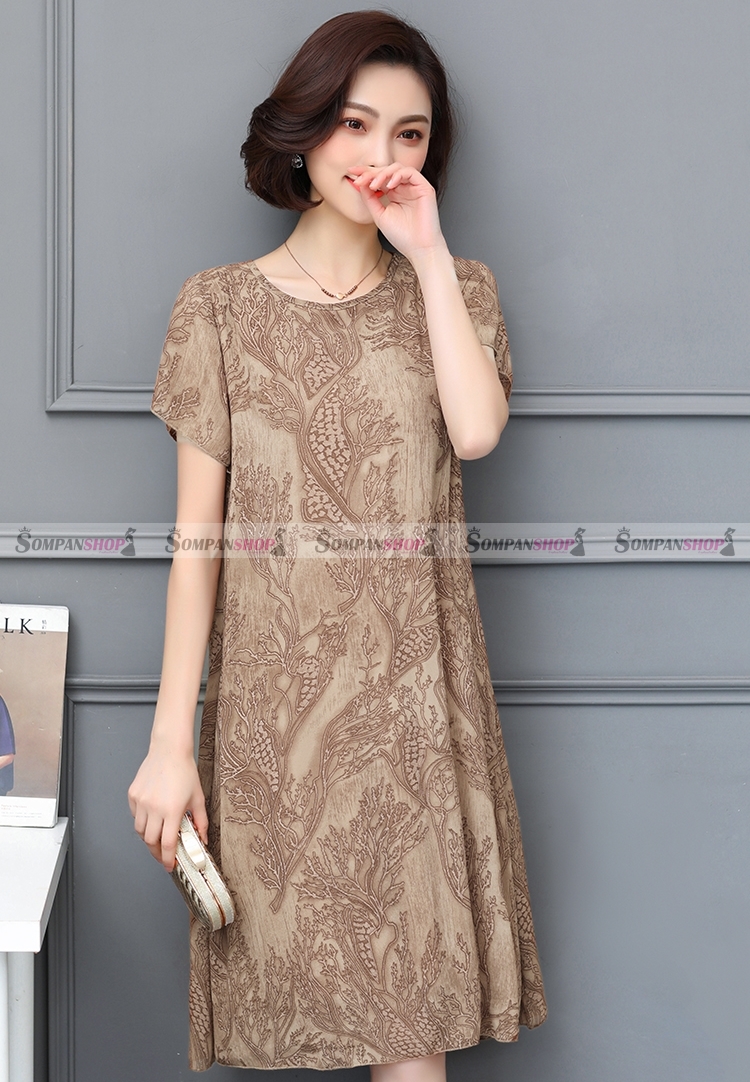 SALE ชุดเดรสสั้นสีน้ำตาล ทรงปล่อย ผ้าชีฟอง ลุคเรียบๆ สวยดูดี สวมใส่ได้หลายโอกาส