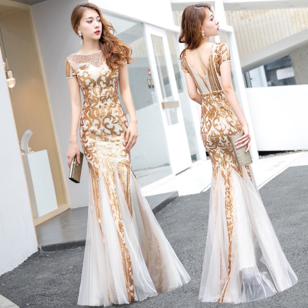 ชุดราตรี ชุดไปงานแต่งงาน ธีมงานสีทอง แบบสวยเรียบหรูดูแพง