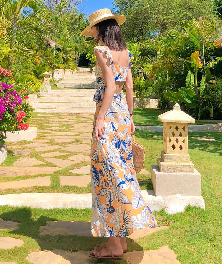 ชุดไปทะเล เดรสเที่ยวทะเล เดรสยาวสีเหลืองพิมพ์ลายสวยๆ เก๋ๆ แฟชั่นแต่งตัวไปทะเลน่ารักๆ