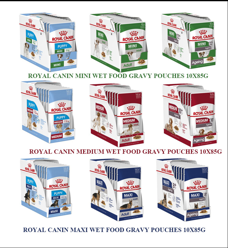 อาหารสุนัขเปียก Royal Canin Pouch ตามขนาดสุนัข&วัย ยกกล่อง 10 ซอง
