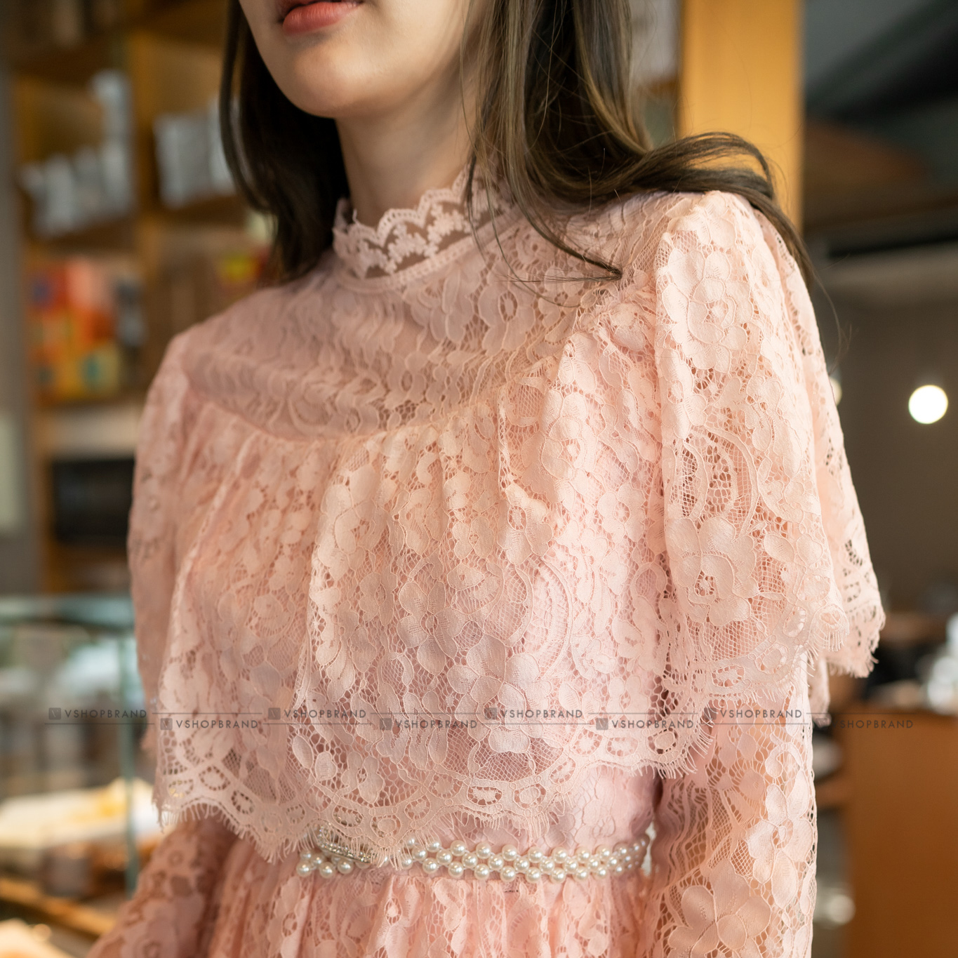 พร้อมส่ง !! ชุดออกงานผู้ใหญ่/ชุดคุณแม่ชมพู ชุดลูกไม้2ชิ้น เสื้อลูกไม้+กระโปรงลูกไม้