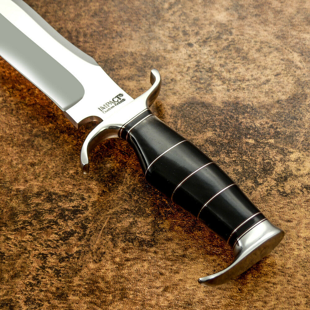 IMPACT CUTLERY RARE CUSTOM D2 MIRROR POLISHED BOWIE KNIFE BULL HORN HANDLE