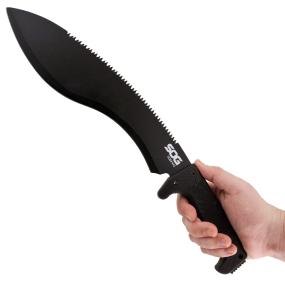 SOG SOGfari Kukri Machete MC11-N - Hardcased Black 12" Blade w/ Saw Back, Rubber Handle, Nylon Sheath