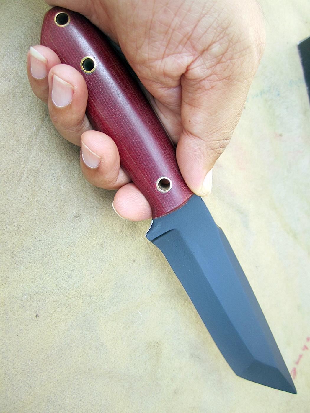 มีดพกสั่น ALONZO KNIVES USA CUSTOM HANDMADE TANTO POWDER COATED 1095 STEEL KNIFE 293