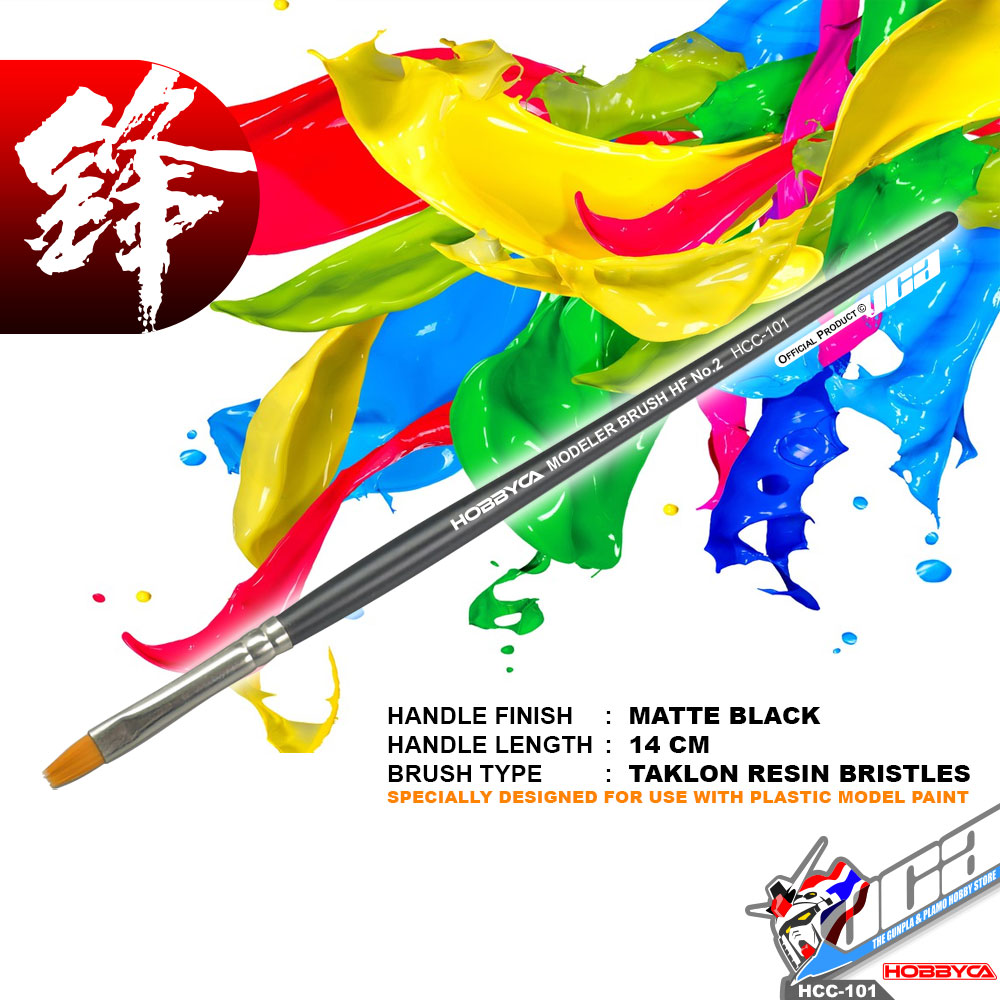 HOBBYCA HCC-101 HIGH FINISH HF PAINT PLASTIC MODEL BRUSH NO 2 MEDIUM FLAT พู่กันทามิย่าละเอียดสูงโมเดลกันดั้ม VCA GUNDAM