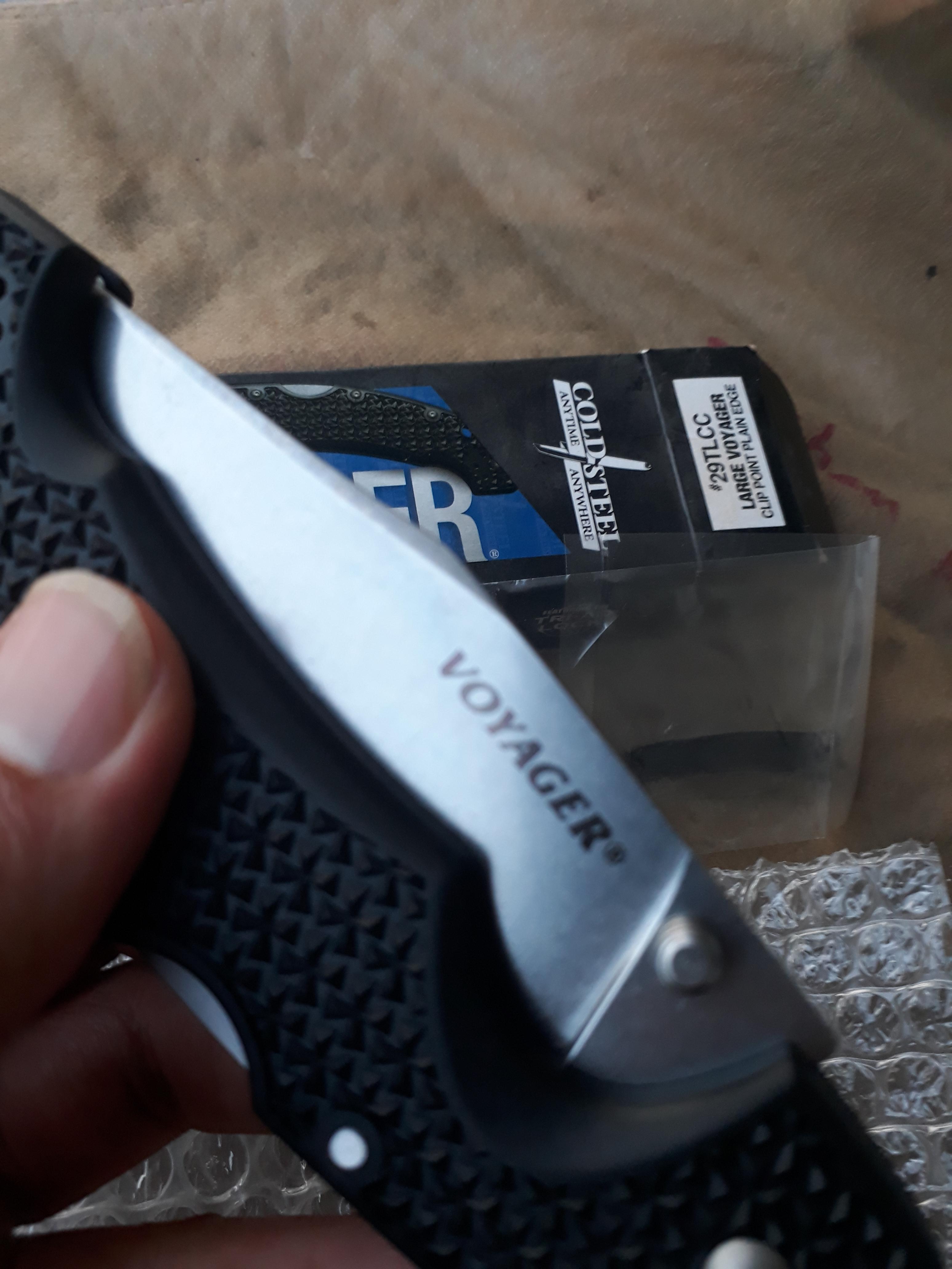 มีดพับCOLD STEEL Black Handle Large VOYAGER Straight CLIP POINT Folding Knife! 29TLCC