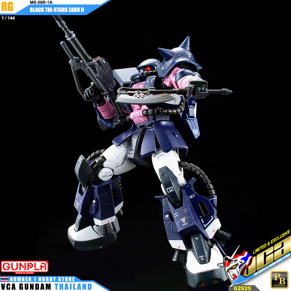 PREMIUM BANDAI GUNPLA REAL GRADE RG 1/144 MS-06R-1A BLACK TRI-STARS TRI STARS STAR ZAKU II โมเดล กันดั้ม กันพลา VCA GUNDAM