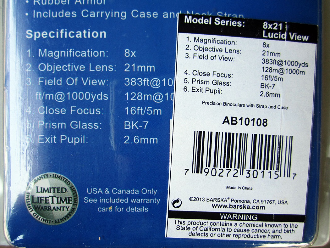 กล้องส่องทางไกล Barska Lucid AB10108 8x21 Compact Binoculars W/ Case