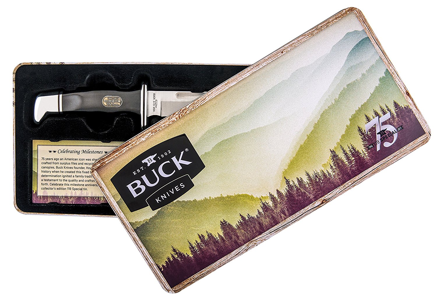 มีดBuck Knives 119 SPECIAL 75th Anniversary Fixed Blade Knife with Collectors Tin (กล่องเหล็ก)