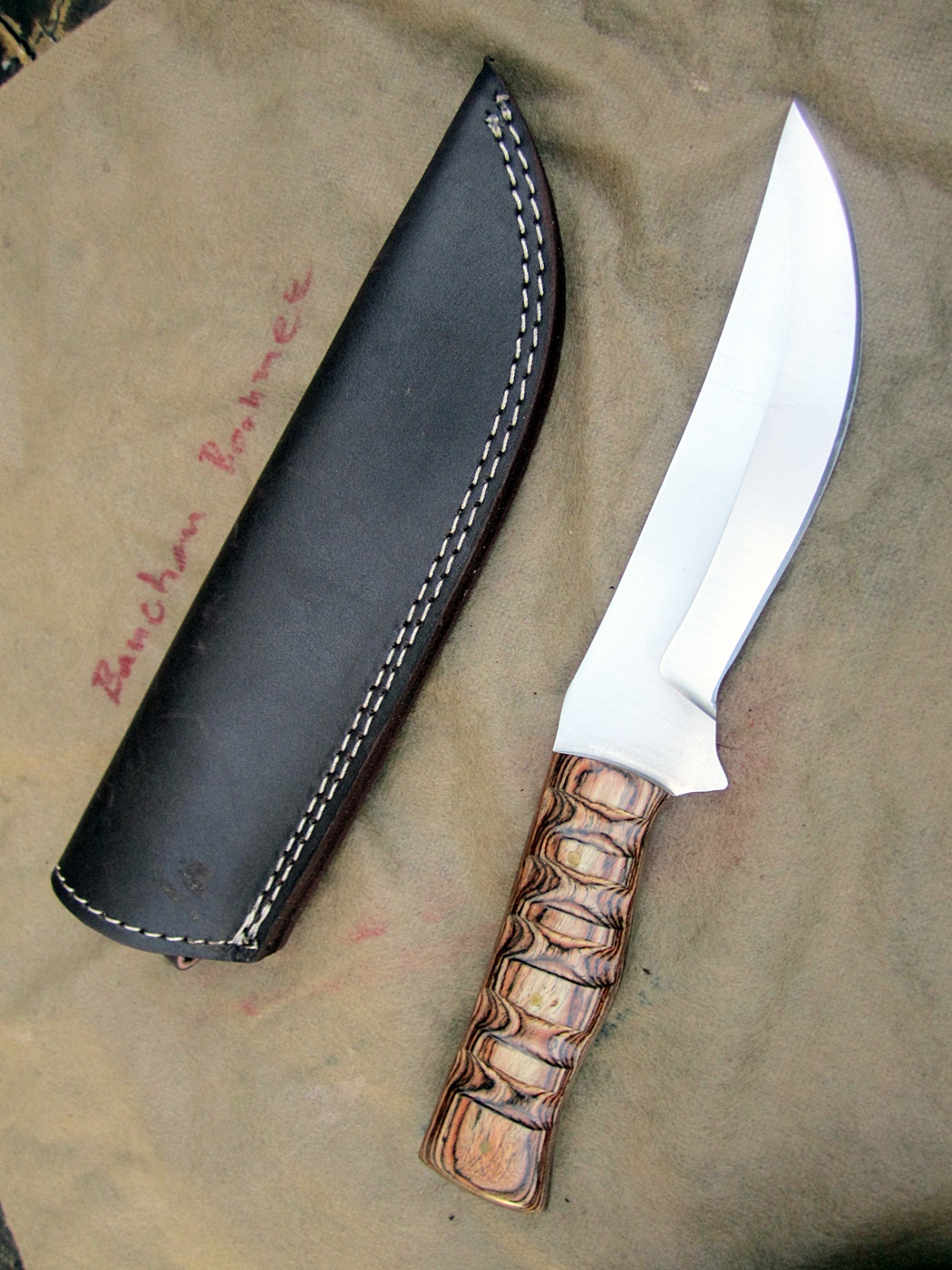 มีดเหล็ก A2 Custom A2 Steel Trailing Point Hunting Knife Micarta Handle AE112