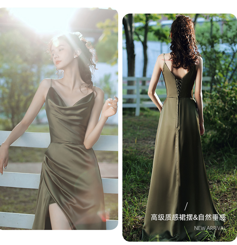 ชุดราตรี ชุดออกงาน ชุดไปงานแต่งงาน เดรสออกงานสีเขียว สายเดี่ยว คอถ่วง เรียบหรู ดูแพง