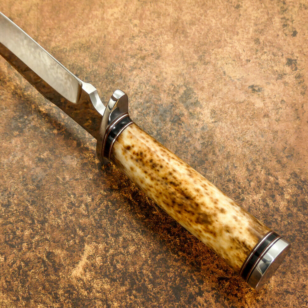 IMPACT CUTLERY RARE CUSTOM D2 MIRROR POLISHED BOWIE KNIFE CAMEL BONE