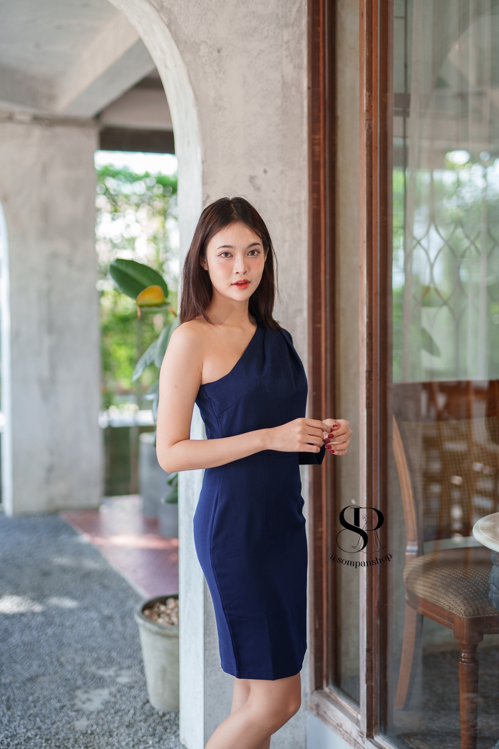 พร้อมส่ง !! ชุดไปงานแต่งงานสีน้ำเงินกรมท่า ไหล่เฉียงข้าง เรียบหรู สวย ดูดี ใส่เป็น ชุดราตรี ชุดออกงาน ชุดไปงานแต่งงาน กลางวัน กลางคืน