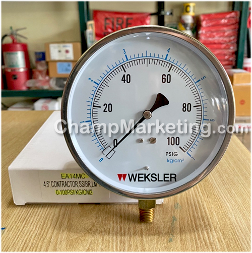 WEKSLER EA14MC เกจ์วัดแรงดัน 4.5" ชนิดไม่มีน้ำมัน ระบบสปริงเกอร์ดับเพลิง 0-100psi