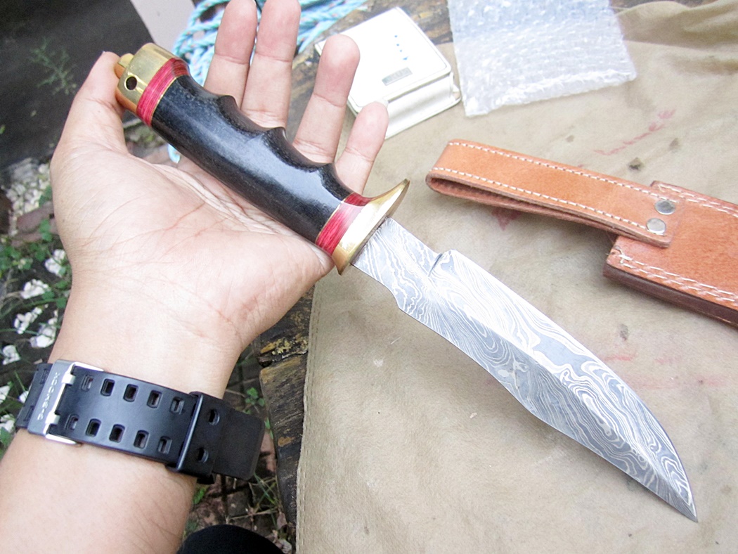 มีด Damascus steel custom hand made hunting Bowie knife 12" ASH