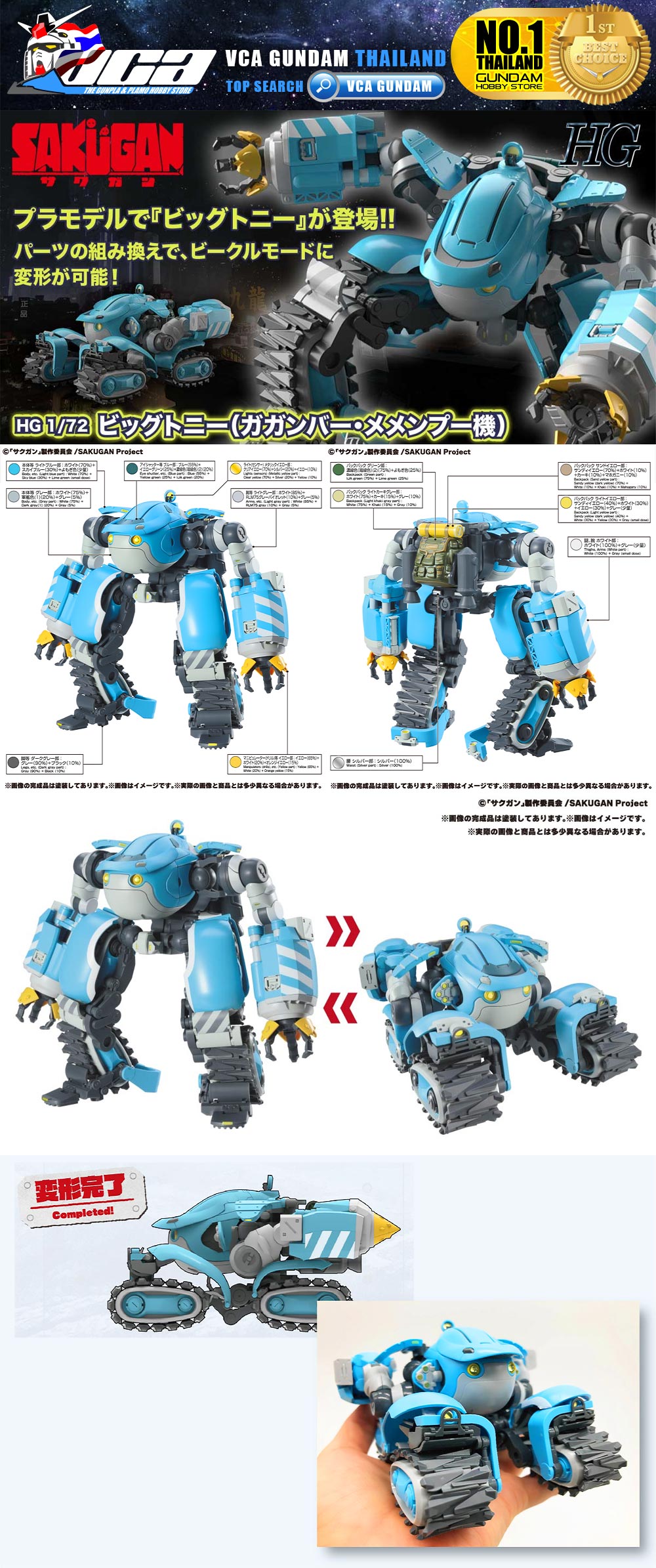 BANDAI SAKUGAN HIGH GRADE HG 1/72 BIG TONY GAGUMBER MEMEMPU CUSTOM โมเดล นักสู้เขตแดน VCA GUNDAM