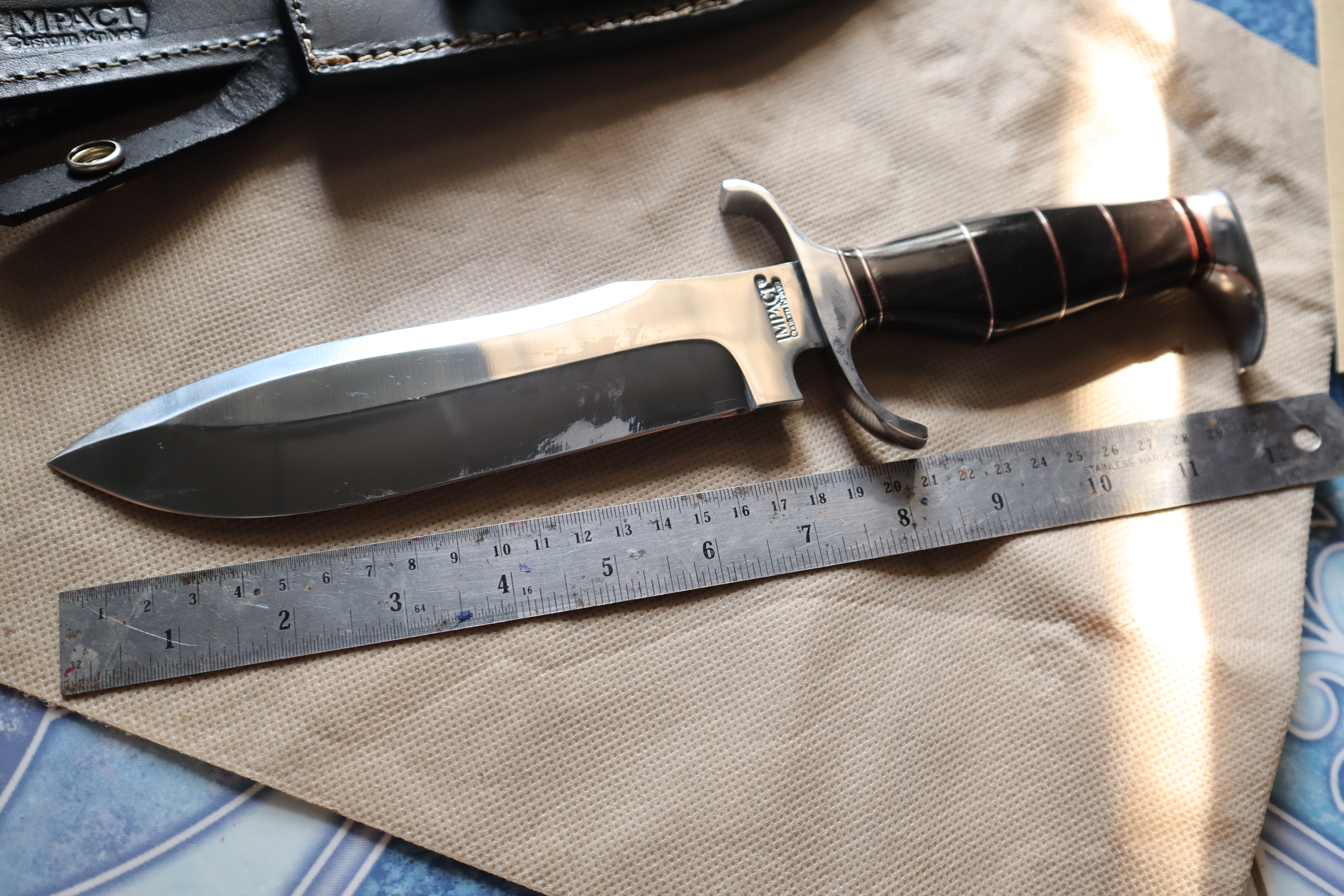 IMPACT CUTLERY RARE CUSTOM D2 MIRROR POLISHED BOWIE KNIFE BULL HORN HANDLE