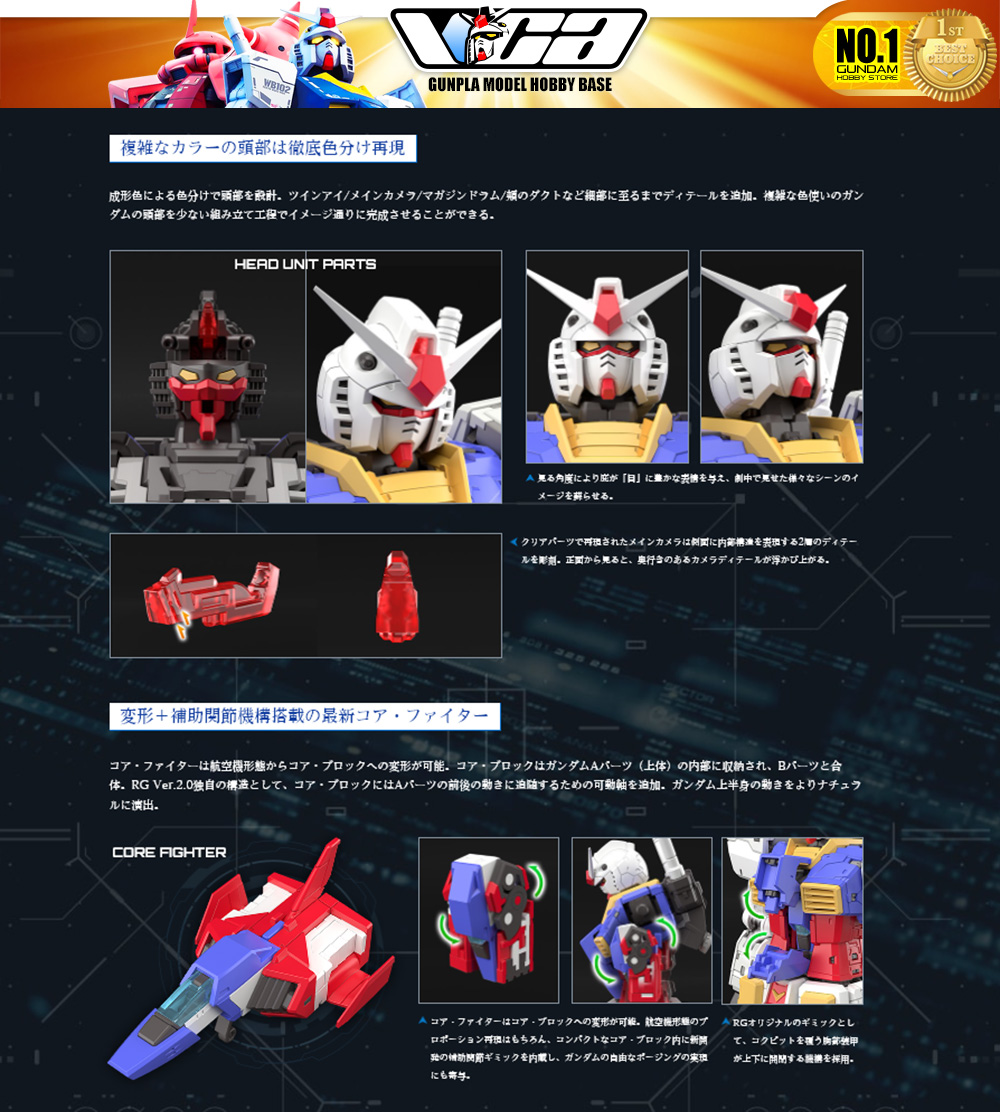 Bandai Gunpla Real Grade 1/144 RG RX-78-2 Gundam Ver 2.0 Plastic Model Action Figure Toy VCA Thailand