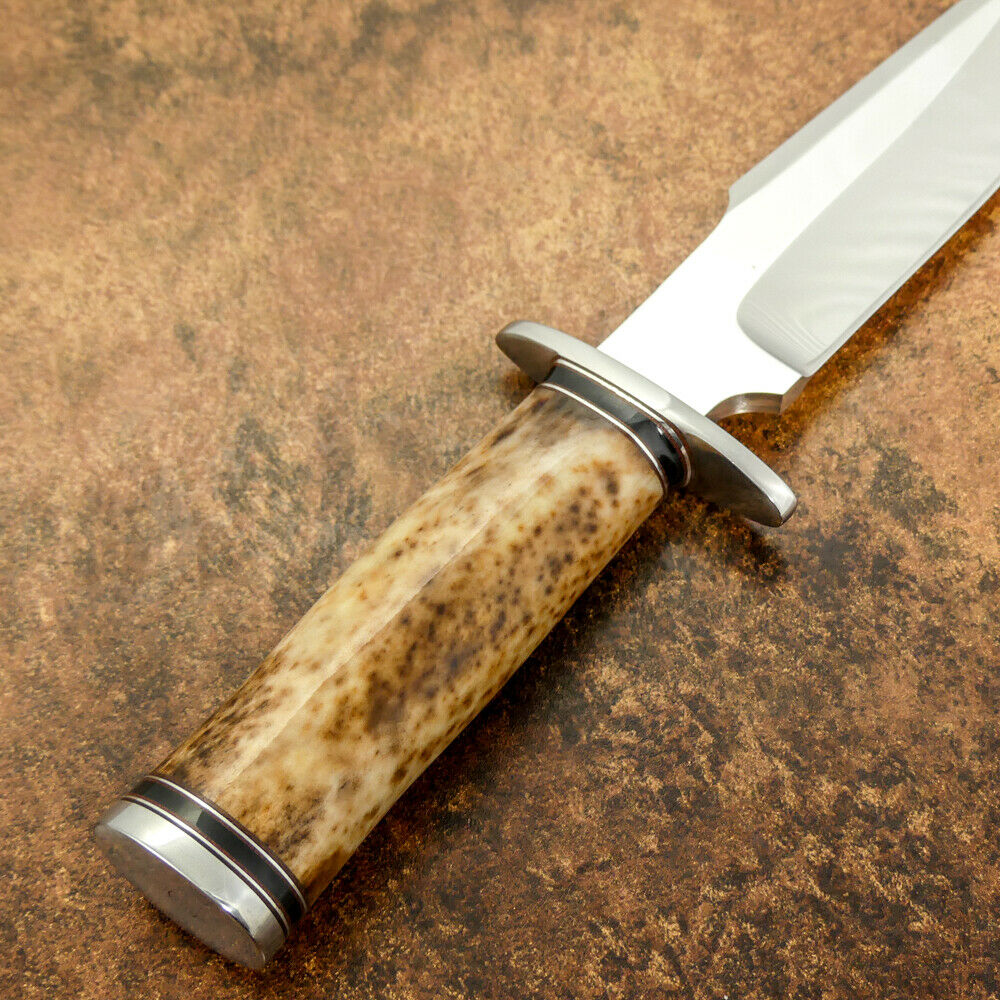 IMPACT CUTLERY RARE CUSTOM D2 MIRROR POLISHED BOWIE KNIFE CAMEL BONE
