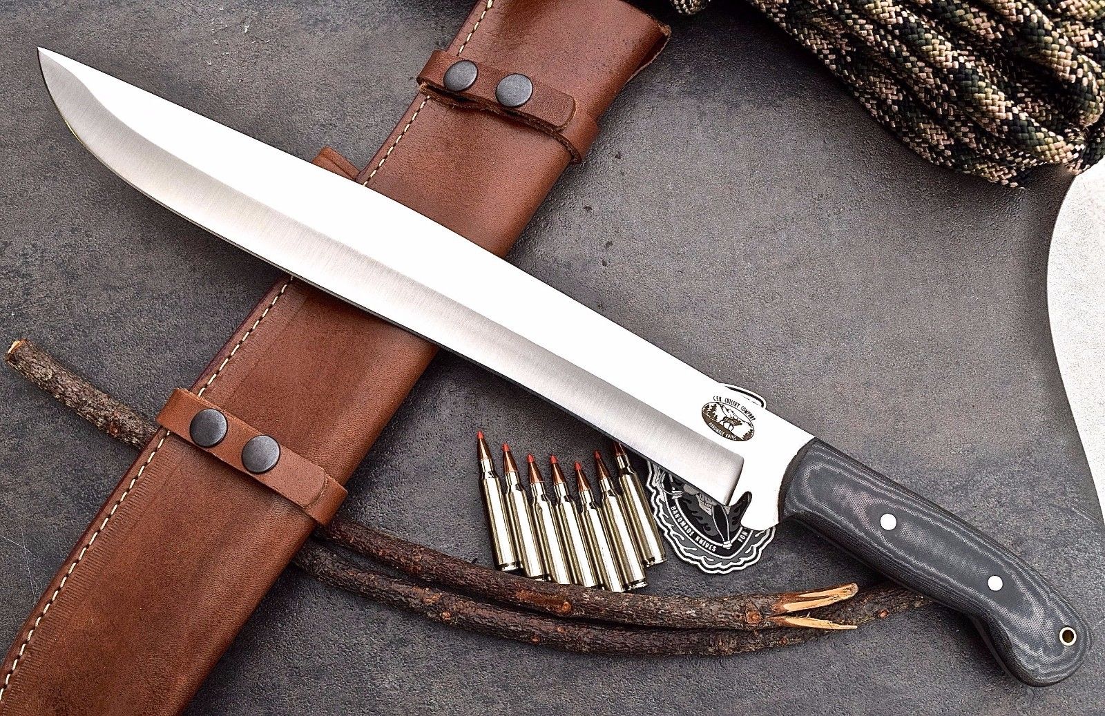 มีดเหล็กd2 IPAK CFK Custom Handmade D2 LARGE Bushcraft BUG-OUT-BAG Survival Machete Knife