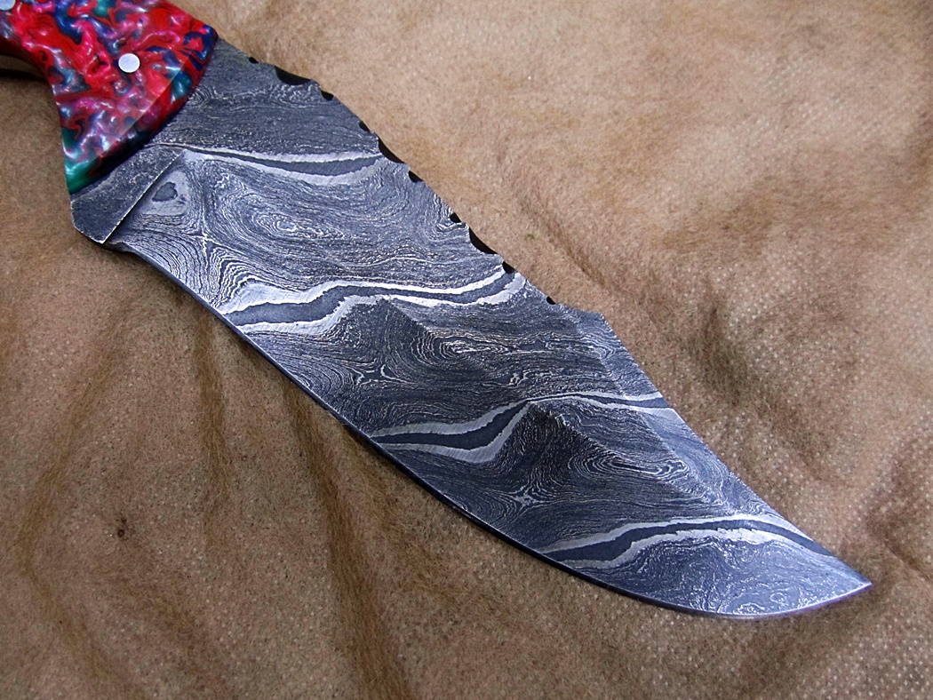 มีด ALONZO KNIVES USA CUSTOM HANDMADE DAMASCUS TACTICAL HUNTING KNIFE RAM HORN
