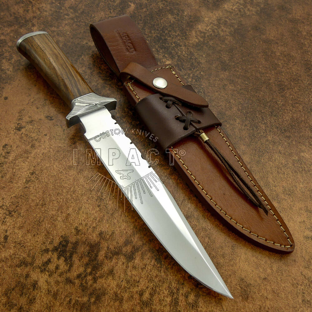 IMPACT CUTLERY RARE CUSTOM D2 BOWIE KNIFE BURL WOOD HANDLE