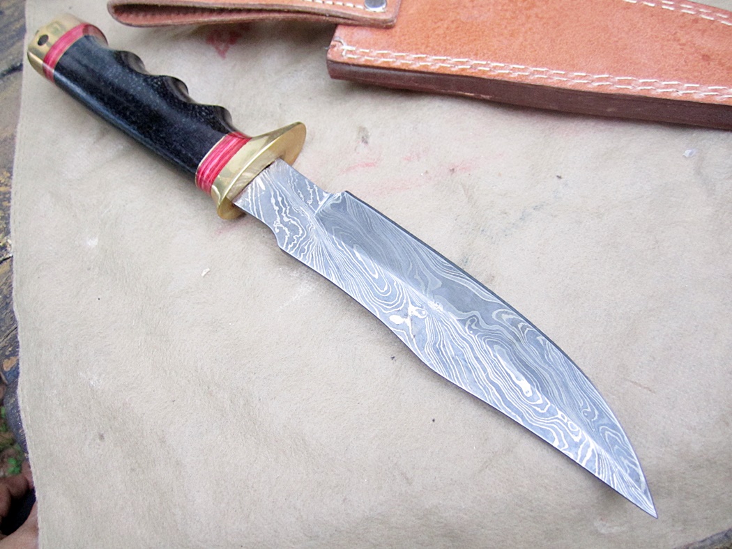 มีด Damascus steel custom hand made hunting Bowie knife 12" ASH
