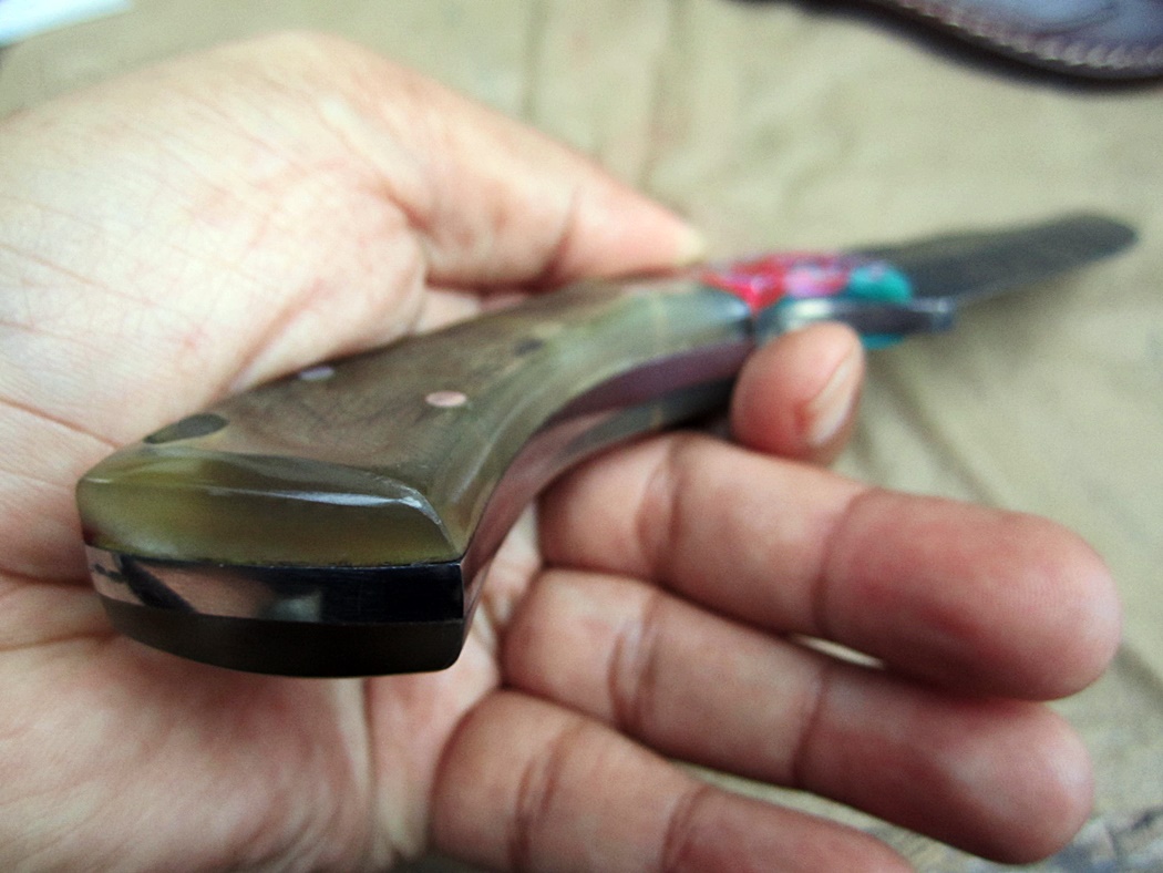 มีด ALONZO KNIVES USA CUSTOM HANDMADE DAMASCUS TACTICAL HUNTING KNIFE RAM HORN