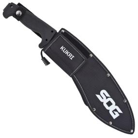 SOG SOGfari Kukri Machete MC11-N - Hardcased Black 12" Blade w/ Saw Back, Rubber Handle, Nylon Sheath