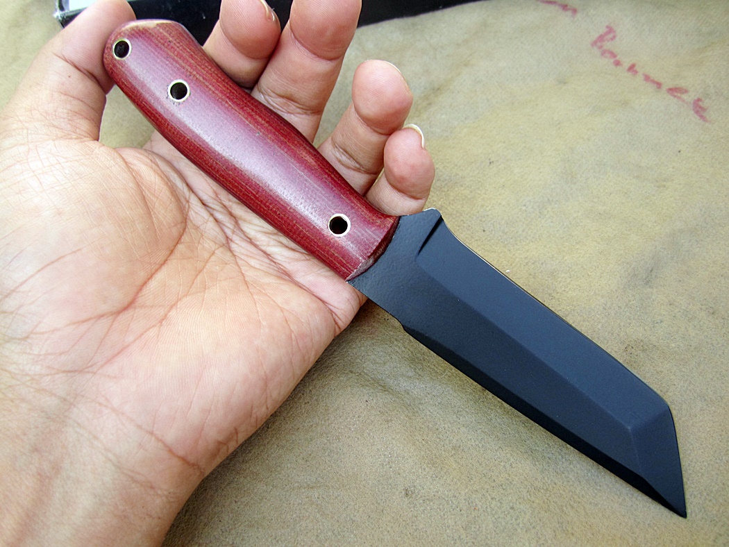 มีดพกสั่น ALONZO KNIVES USA CUSTOM HANDMADE TANTO POWDER COATED 1095 STEEL KNIFE 293