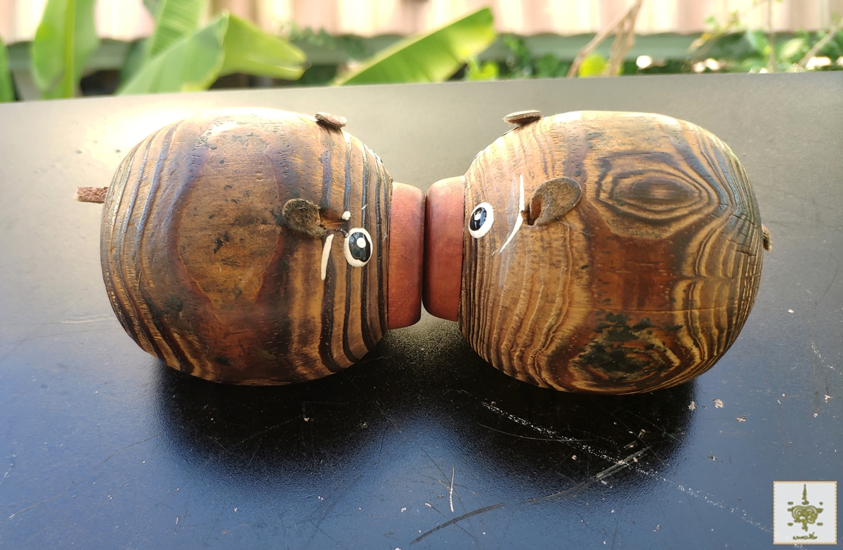 หมูไม้ จูบกัน 2 ตัว