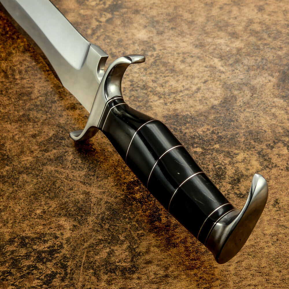IMPACT CUTLERY RARE CUSTOM D2 MIRROR POLISHED BOWIE KNIFE BULL HORN HANDLE
