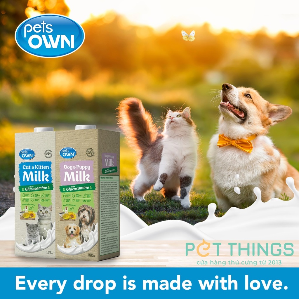 นมแพะสุนัขและแมว Pets own ขนาด 1 ลิตรนมสำหรับลูกหมาลูกแมว