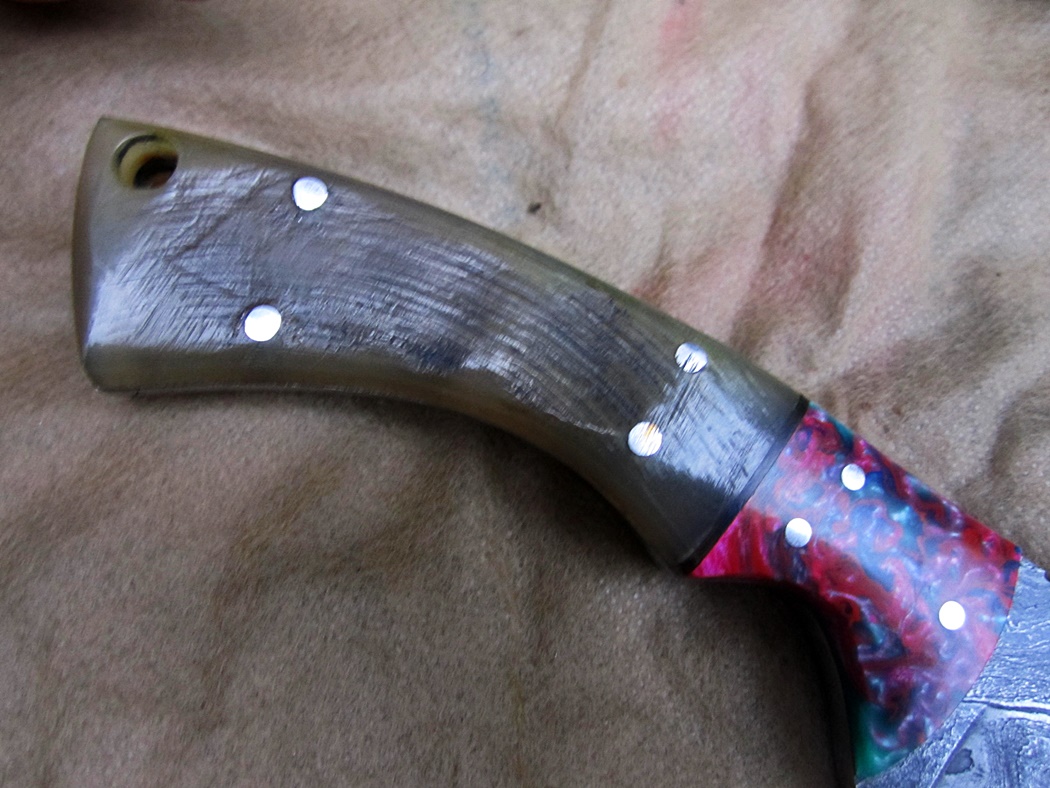 มีด ALONZO KNIVES USA CUSTOM HANDMADE DAMASCUS TACTICAL HUNTING KNIFE RAM HORN