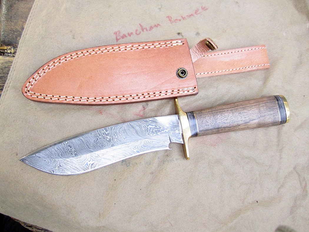 Ash damascus steel custom handmade bowie knife 12"