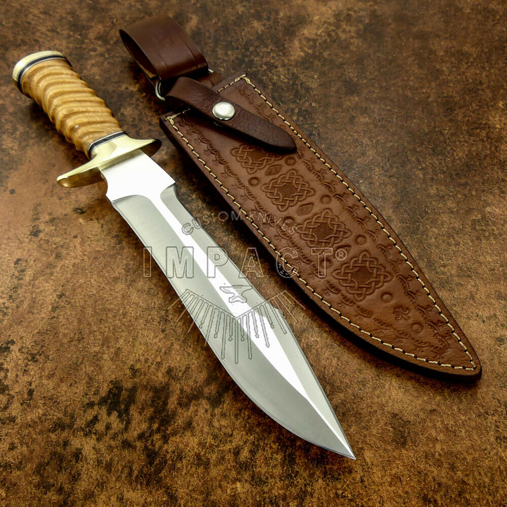 IMPACT CUTLERY RARE CUSTOM D2 BOWIE KNIFE OLIVE WOOD HANDLE